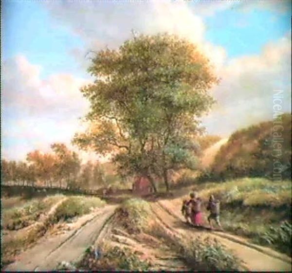 Travellers On A Country Path Oil Painting by Vincent Laurensz van der Vinne the Younger