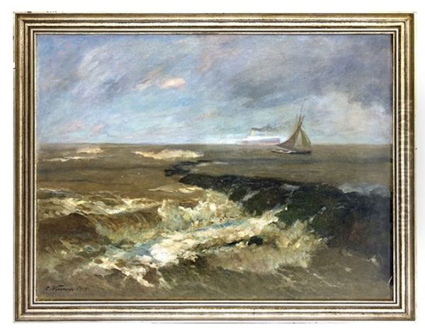 Nordsee Mit Fischerboot Und Passagierdampfer Oil Painting by Carl Vinnen