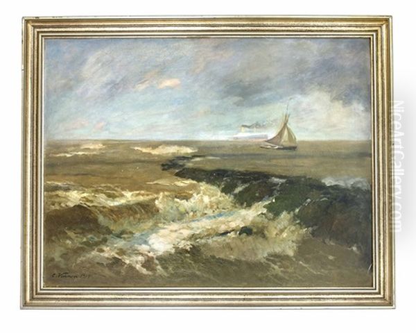 Nordsee Mit Fischerboot Und Passagierdampfer Oil Painting by Carl Vinnen