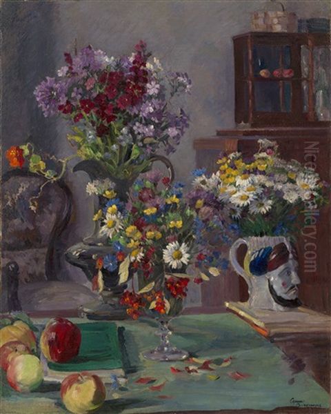 Still Life With Wildflowers Oil Painting by Sergei Arsenievich Vinogradov