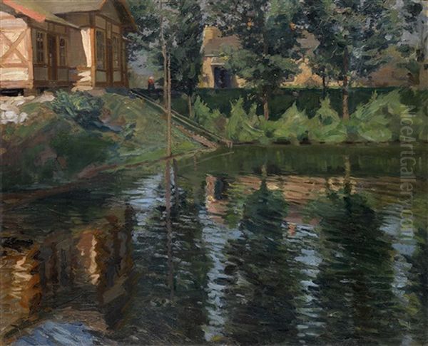 Pond By The Manor House Oil Painting by Sergei Arsenievich Vinogradov