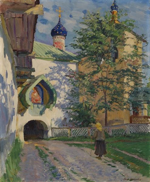 Church Of St Nicholas. Inner Entrance To The Monastery Oil Painting by Sergei Arsenievich Vinogradov