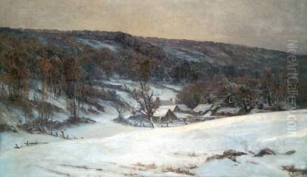 Village Au Fond D'un Vallon Enneige Oil Painting by Felix Brien