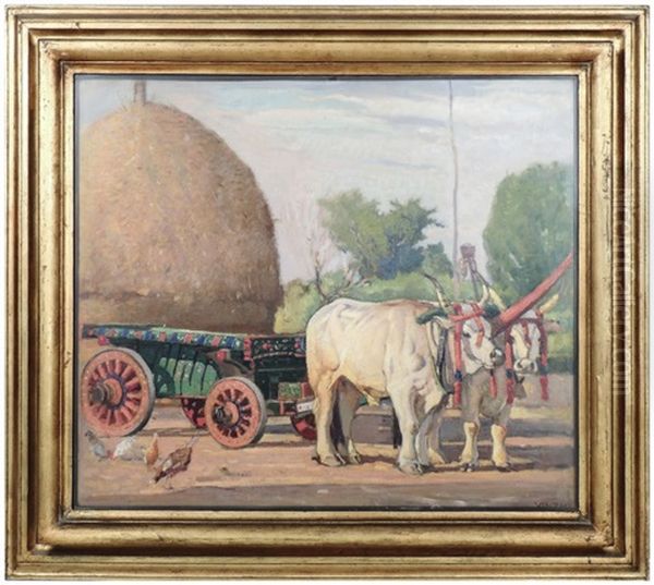 Carro Con Buoi Oil Painting by Giulio Cesare Vinzio