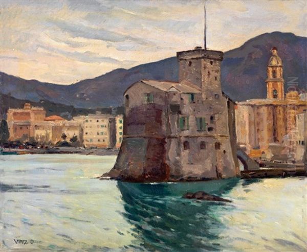 Il Castello Di Rapallo Oil Painting by Giulio Cesare Vinzio