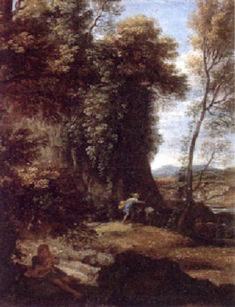 A Wooded Landscape With Apollo And Mercury Oil Painting by Giovanni Battista Viola