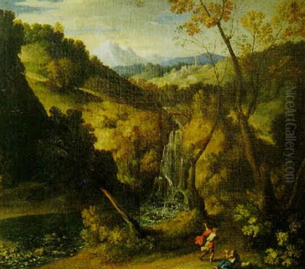 Personnages Pres D'une Cascade Dans Un Paysage Oil Painting by Giovanni Battista Viola