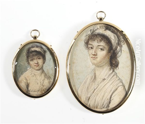 A Pair Of Portraits Of The Artist's Daughters, Maria Brook Pulham (nee Violet) And Cecilia Ferriere (nee Violet) Wearing White Dresses (pair) Oil Painting by Pierre Noel Violet