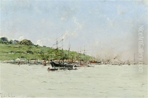 Boats On The Seine Oil Painting by Victor Viollet-Le-Duc