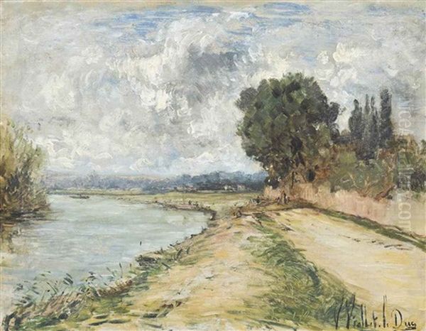 A Riverside Track Oil Painting by Victor Viollet-Le-Duc