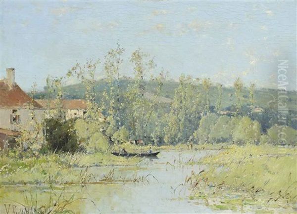 A Punt On The River Oil Painting by Victor Viollet-Le-Duc