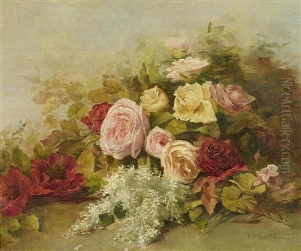 Stilleben Mit Rosen Oil Painting by Auguste Constantin Viollier