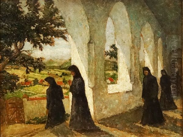 Nun Monastry Oil Painting by Leon Viorescu