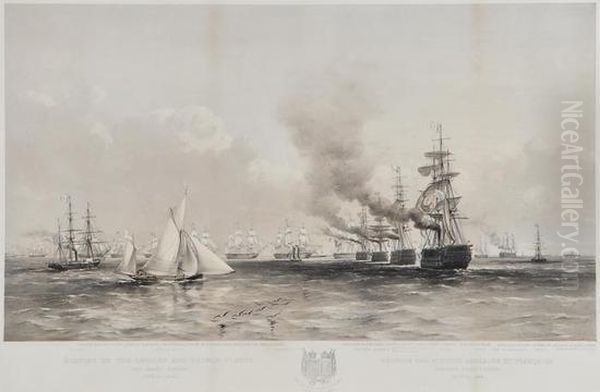 English Fleet Entering The Great Belt Oil Painting by Sir Oswald Walter Brierly