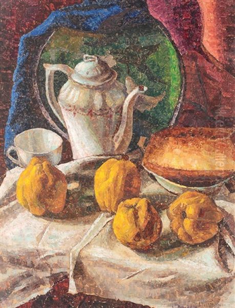 Still Life With Quinces And Tea Pot Oil Painting by Leon Viorescu