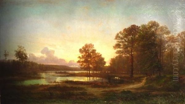 Paysage Lacustre Au Coucher Du Soleil Oil Painting by Antony Viot