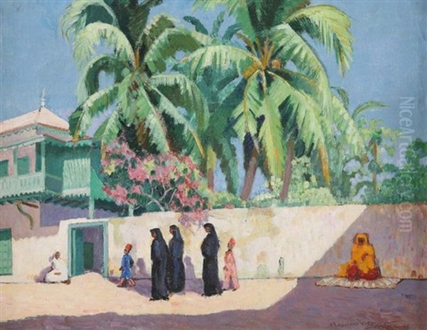 Scene De Rue Orientaliste Oil Painting by Raymond Virac