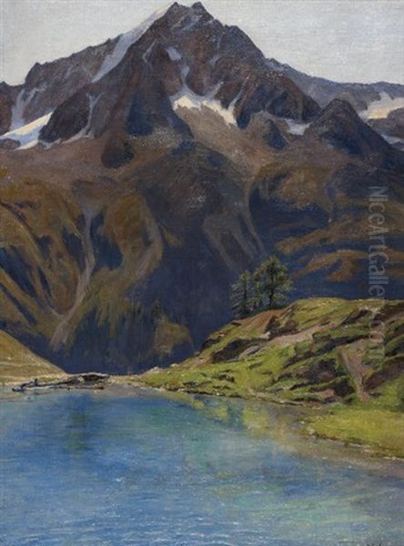 Lac Bleu Et Dent De Perroc Valais Oil Painting by Paul Virchaux