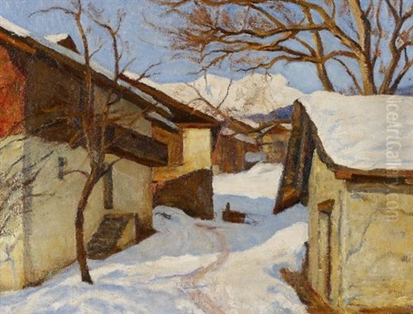 Saviese Sous La Neige Oil Painting by Paul Virchaux