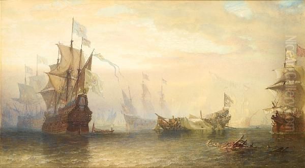 Naval Action In The Longhistory Of Warfare Between Spain And The Netherlands Oil Painting by Sir Oswald Walter Brierly