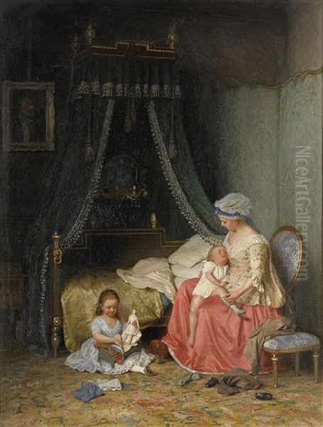 Sangkammarinterior Med Mor Och Barn Oil Painting by Gottfrid (Arvid Julius G.) Virgin