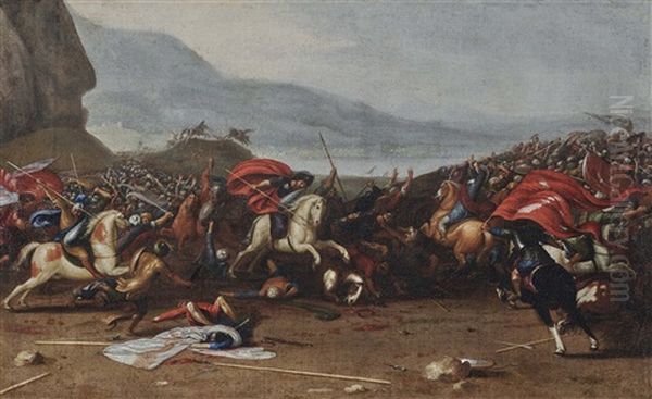 A Cavalry Battle Oil Painting by Frans Viruly