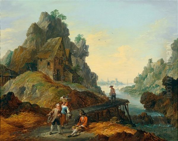 Eine Flusslandschaft Mit Anglern Oil Painting by Mathias De Visch