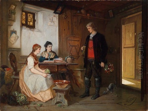 The Visit Oil Painting by August Vischer