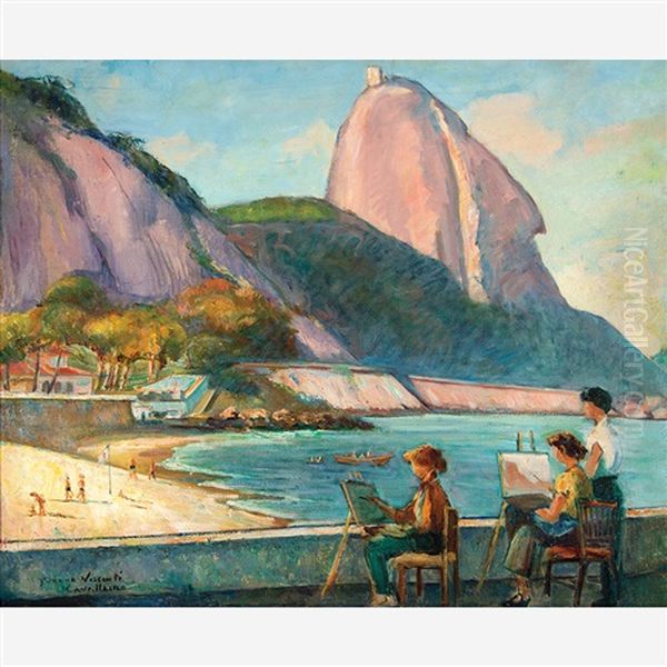 Praia Da Urca Oil Painting by Adolfo Ferraguti Visconti