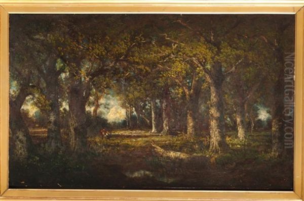 Personnages Dans Un Sous-bois Oil Painting by Adolfo Ferraguti Visconti