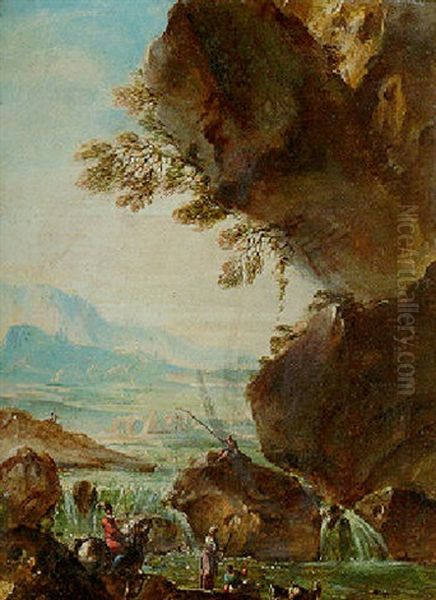 Paysage Au Cavalier Et Aux Pecheurs Oil Painting by Antonio Visentini