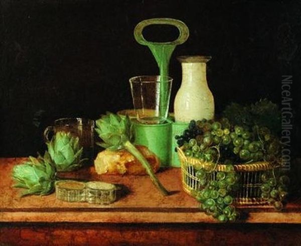 Nature Morte Au Panier De Raisins Et Artichauts Oil Painting by Francois Xavier Vispre