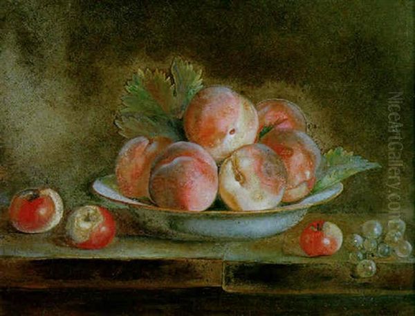 Nature Morte Au Plat De Peches Et Pommes Sur Un Entablement by Francois Xavier Vispre