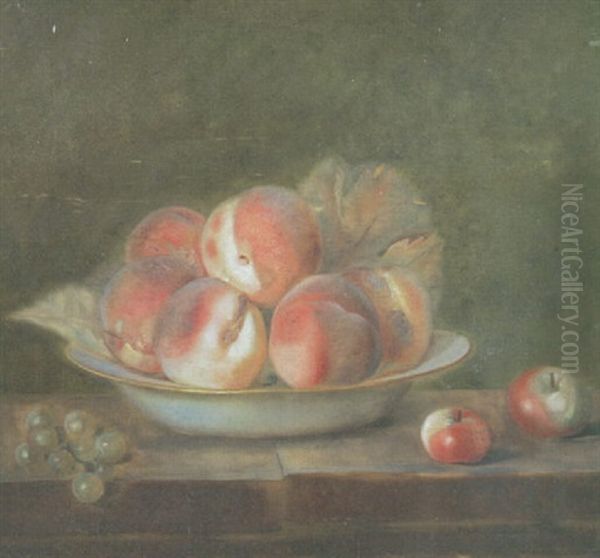 Nature Morte Au Plat De Peches Et Pommes Sur Un Entablement Oil Painting by Francois Xavier Vispre