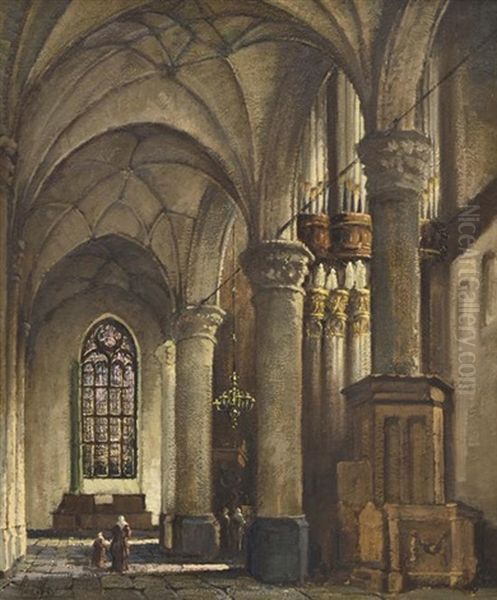 Cathedral Interior Oil Painting by Adrian Nicholaas Visser