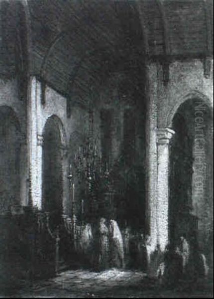 The Interior Of A Dutch Synagogue by Adrian Nicholaas Visser