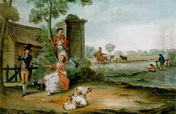 A Fete Champetre Oil Painting by Johannes Pieter Visser-Bender