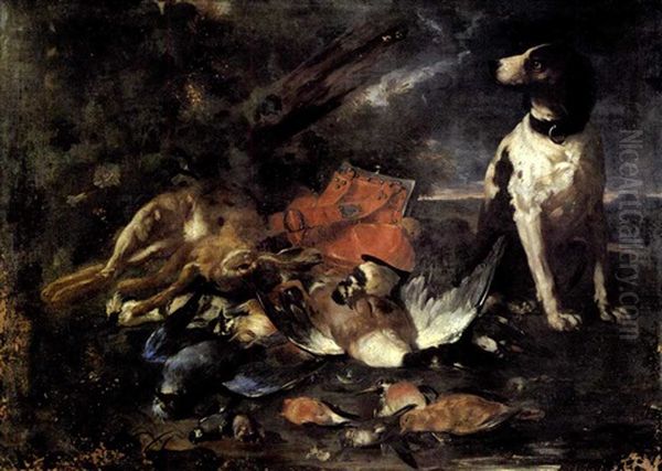 Nature Morte Au Trophee De Chasse Surveillee Par Un Chien Oil Painting by Candido Vitali