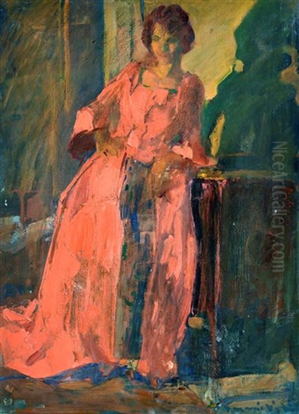 Figura In Rosso Oil Painting by Eugenio Viti