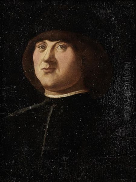 Portrait Of A Gentleman, Bust-length, In A Black Cap With An Elaborate Zazzera Oil Painting by Alvise Vivarini