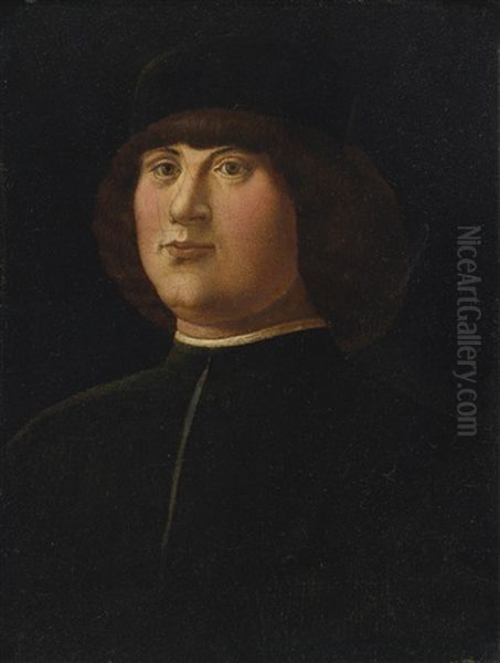 Portrait Of A Gentleman In A Black Cap With An Elaborate Zazzera Oil Painting by Alvise Vivarini