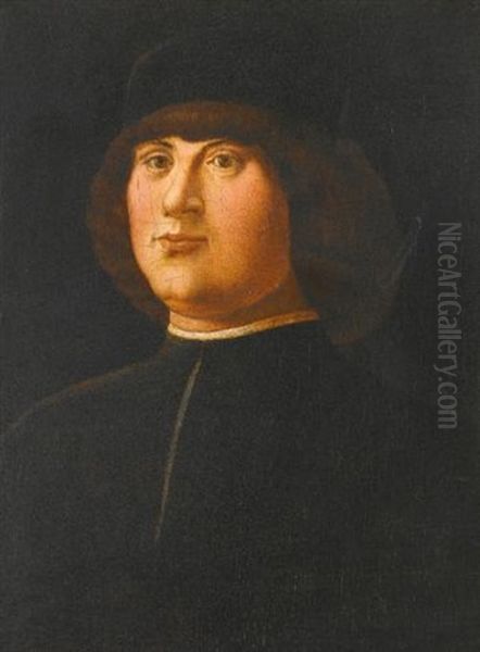 Portrait Of A Gentleman In A Black Cap With An Elaborate Zazzera Oil Painting by Alvise Vivarini