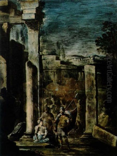 Capriccio Con Rovine Romane Oil Painting by Ottavio Viviani