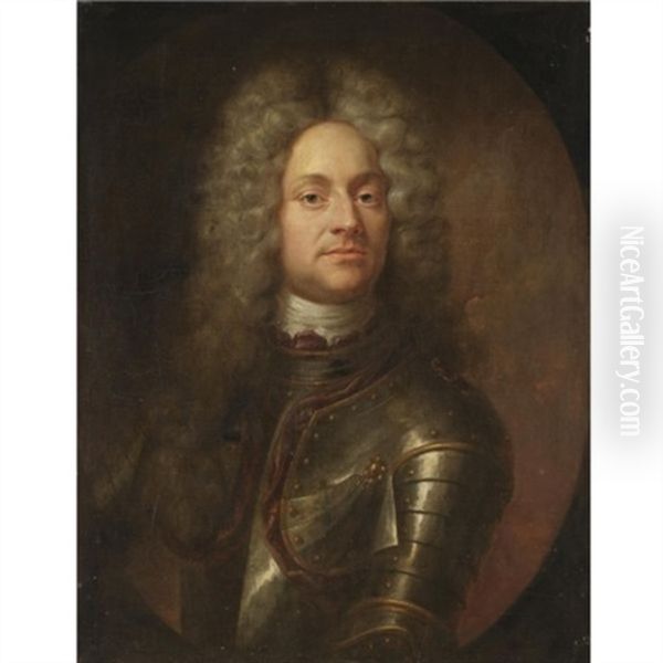 Portrait Of A Gentleman, Half-length, Wearing Armour Oil Painting by Joseph Vivien