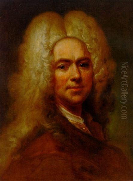 Portrait Of A Gentleman In A Brown Jacket, Wearing A Wig Oil Painting by Joseph Vivien