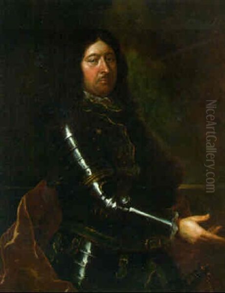 Portrait Of A Nobleman, Three-quarter-length, In Armour And A Red Mantle by Joseph Vivien