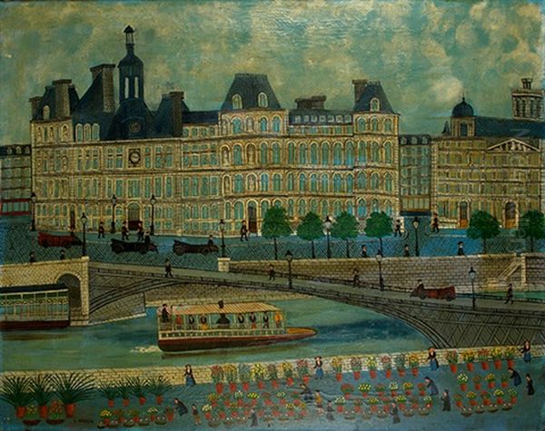 Paris Quai De La Seine Et Marche Aux Fleurs Oil Painting by Louis Vivin