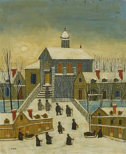 Going To Church In A Wintery Evening Oil Painting by Louis Vivin