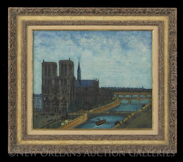 Notre Dame De Paris Et La Seine Oil Painting by Louis Vivin