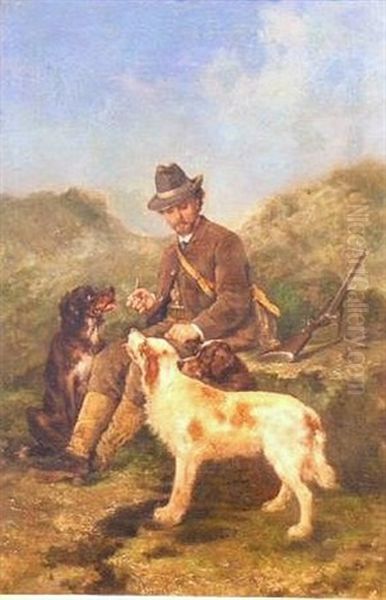 A Hunter With His Dogs Oil Painting by Tommaso De Vivo